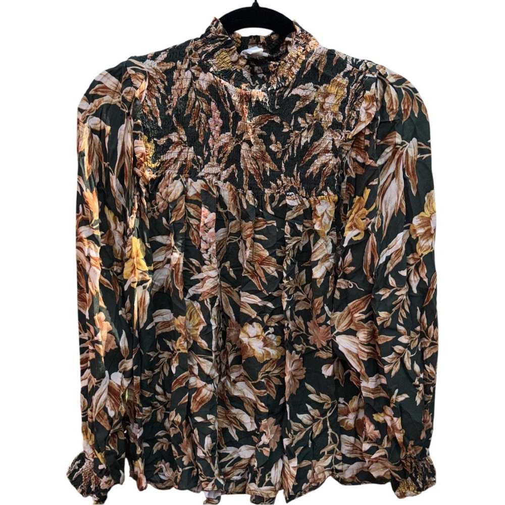 H&M Emerald Green Floral Pattern Blouse - Picture 7 of 11